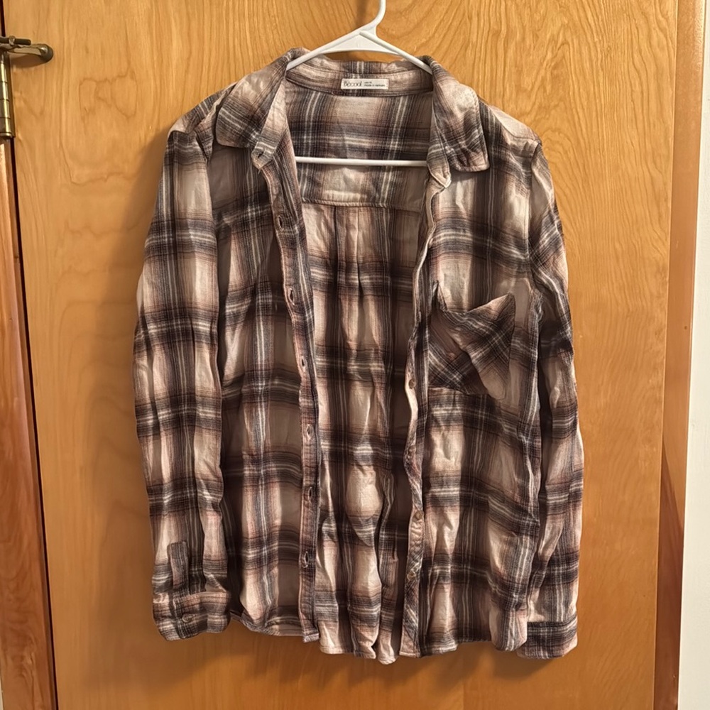 Brown and White Casual Button Down Shirt